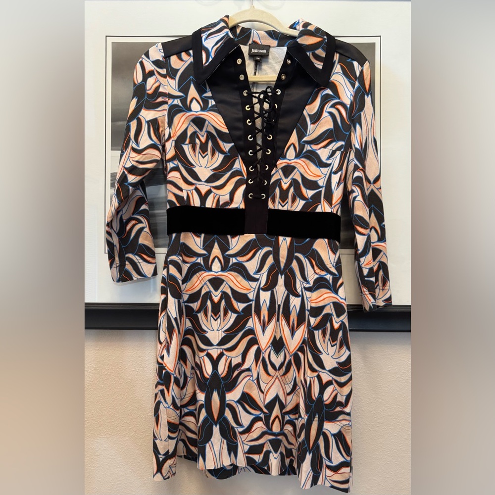Roberto Cavalli Just Cavalli V-Neck Lace Up Mini Dress IT sz 38 = US 4